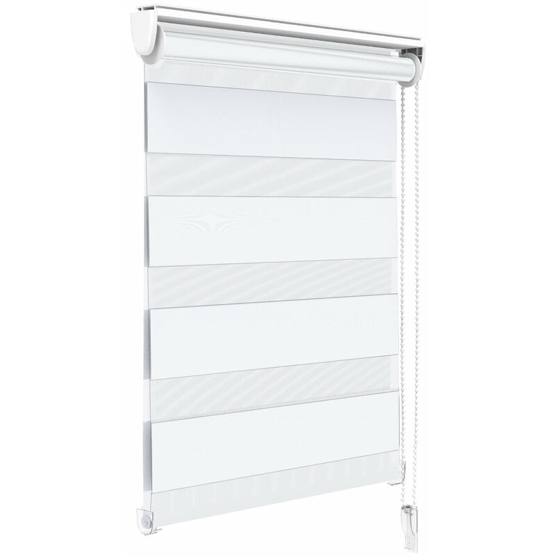 foto del prodotto vounot tenda a rullo doppia strato oscurante giorno e notte, catenella laterale, tenda interno zebra blinds bianco, 55 x 150 cm
