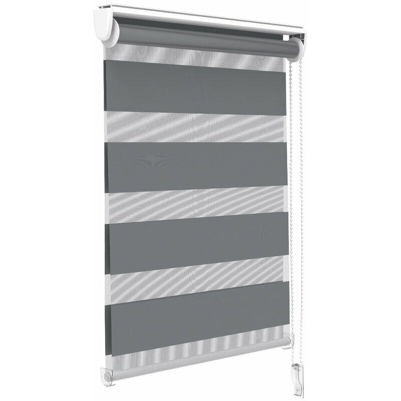 foto del prodotto vounot tenda a rullo doppia strato oscurante giorno e notte, catenella laterale, tenda interno zebra blinds grigio, 50 x 150 cm