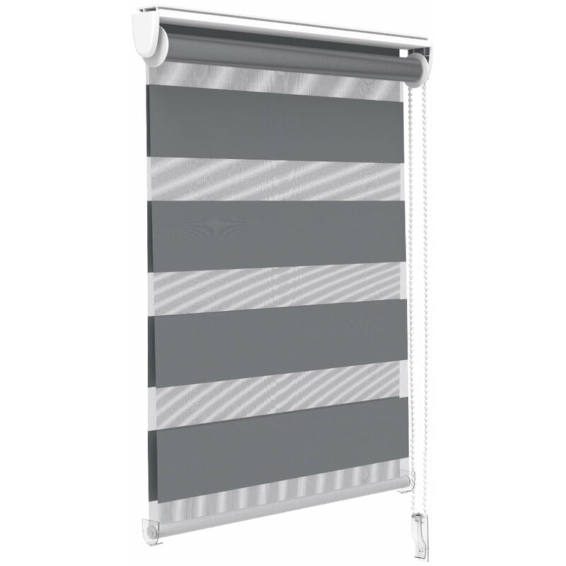 foto del prodotto vounot tenda a rullo doppia strato oscurante giorno e notte, catenella laterale, tenda interno zebra blinds grigio, 80 x 150 cm