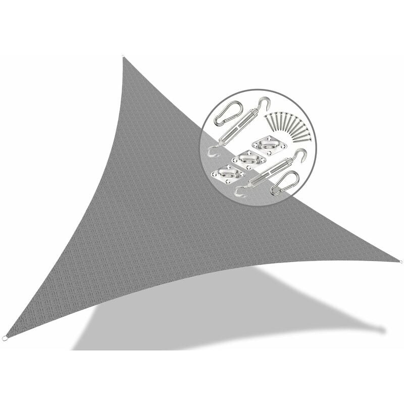 foto del prodotto vounot tenda da sole per esterno, vela ombreggiante con kit di fissaggio, triangolare, 3x3x3 m, grigio