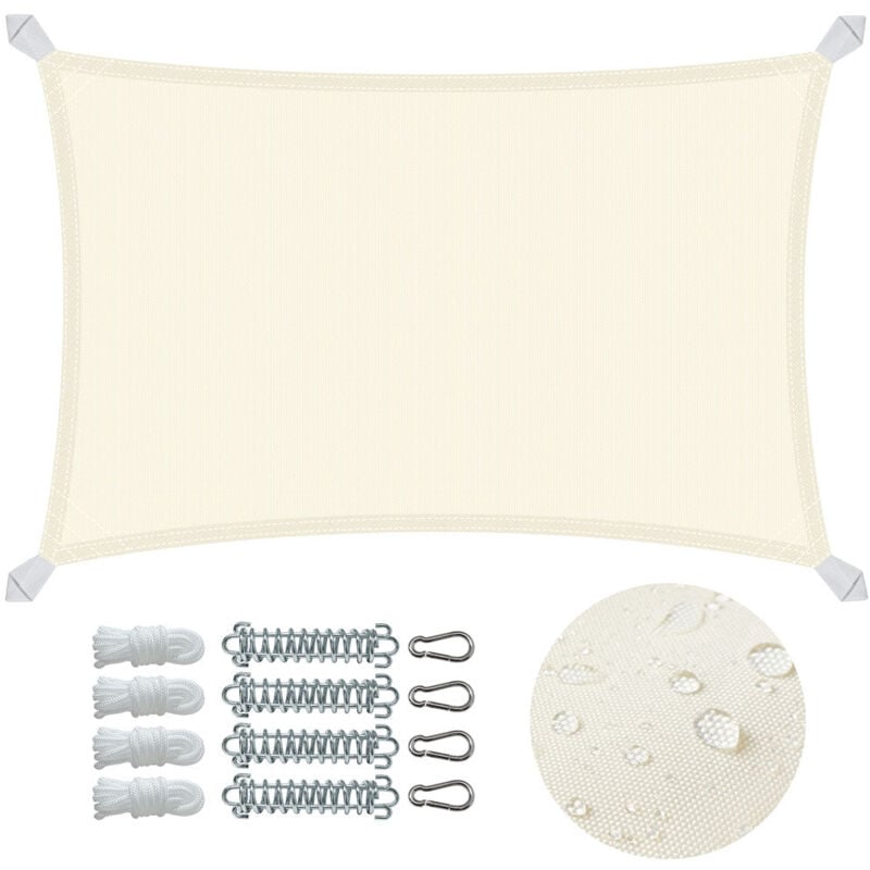 foto del prodotto vounot vela ombreggiante impermeabile rettangolare 3x2m con kit di fissaggio, protezione uv 95 , beige