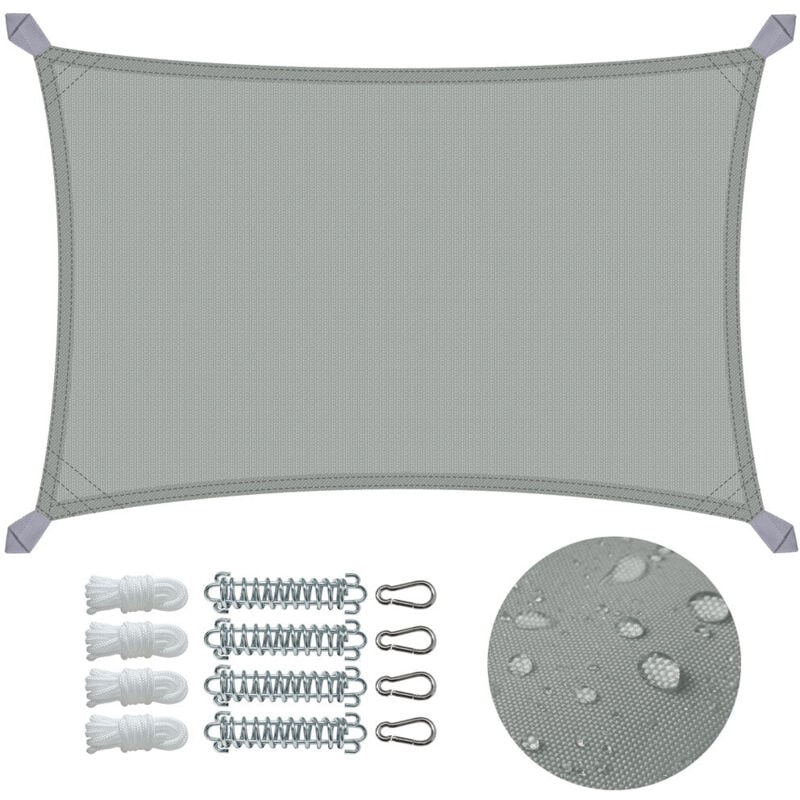 foto del prodotto vounot vela ombreggiante impermeabile rettangolare 3x2m con kit di fissaggio, protezione uv 95 , grigio