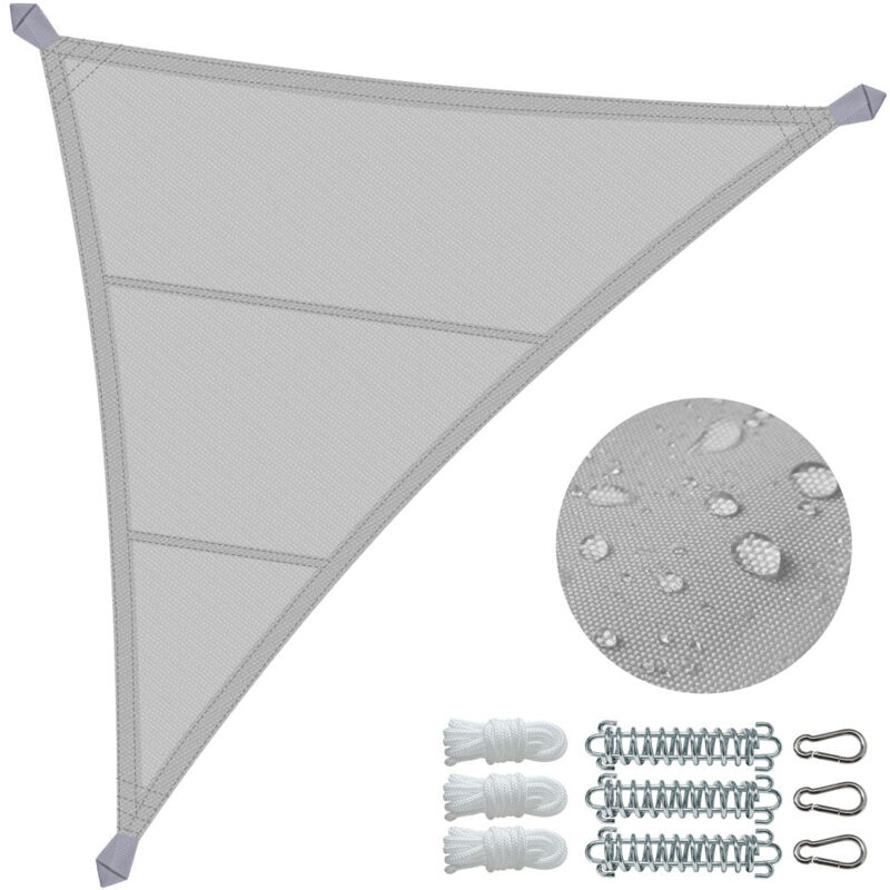 foto del prodotto vounot vela ombreggiante impermeabile triangolare 5x5x5m con kit di fissaggio, protezione uv 95 , grigio chiaro