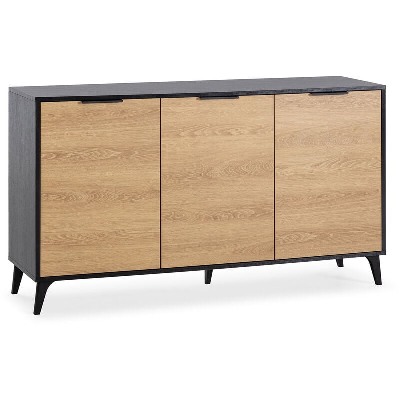 foto del prodotto vs venta stock credenza kalma 3 ante in nero rovere, larghezza 136 cm