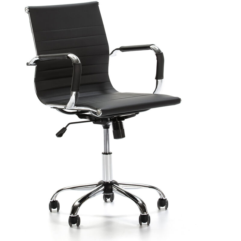 foto del prodotto vs venta stock sedia da ufficio croma reclinabile nero, ecopelle, sedia executive con poggiatesta e braccioli imbottiti, altezza regolabile, design