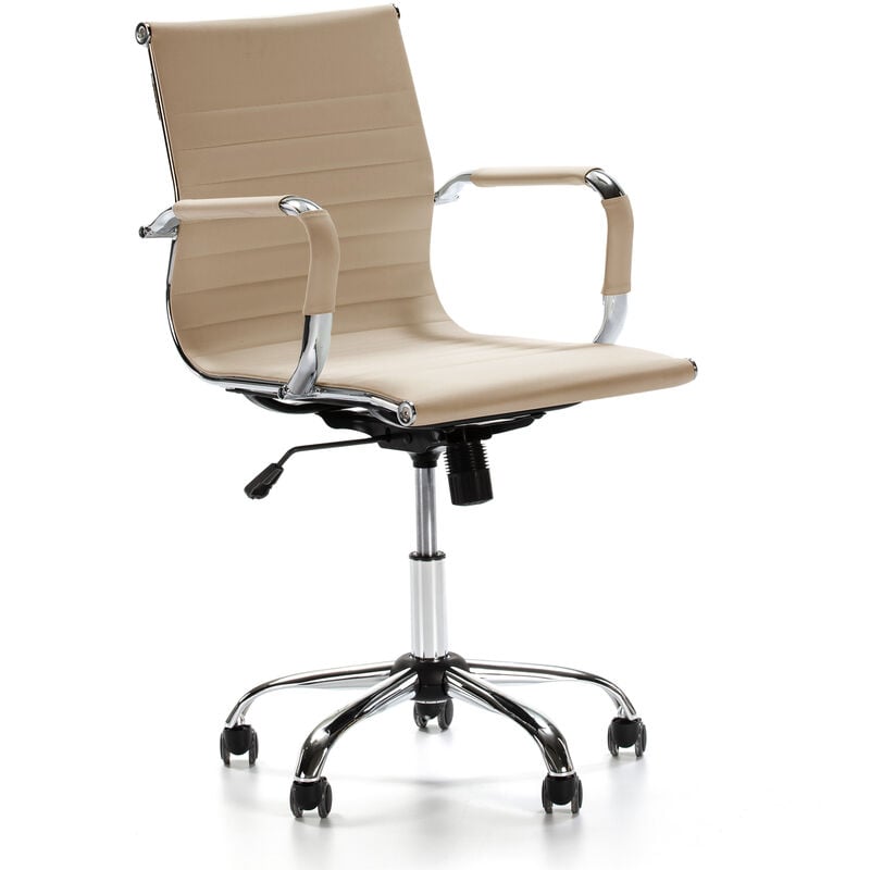 foto del prodotto vs venta stock sedia da ufficio croma reclinabile taupe, ecopelle, sedia executive con poggiatesta e braccioli imbottiti, altezza regolabile,
