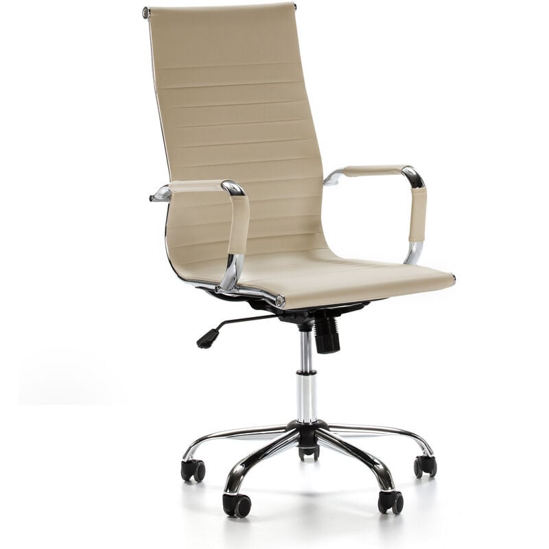 foto del prodotto vs venta stock sedia da ufficio londres reclinabile taupe, ecopelle, sedia executive con poggiatesta imbottito, altezza regolabile, design