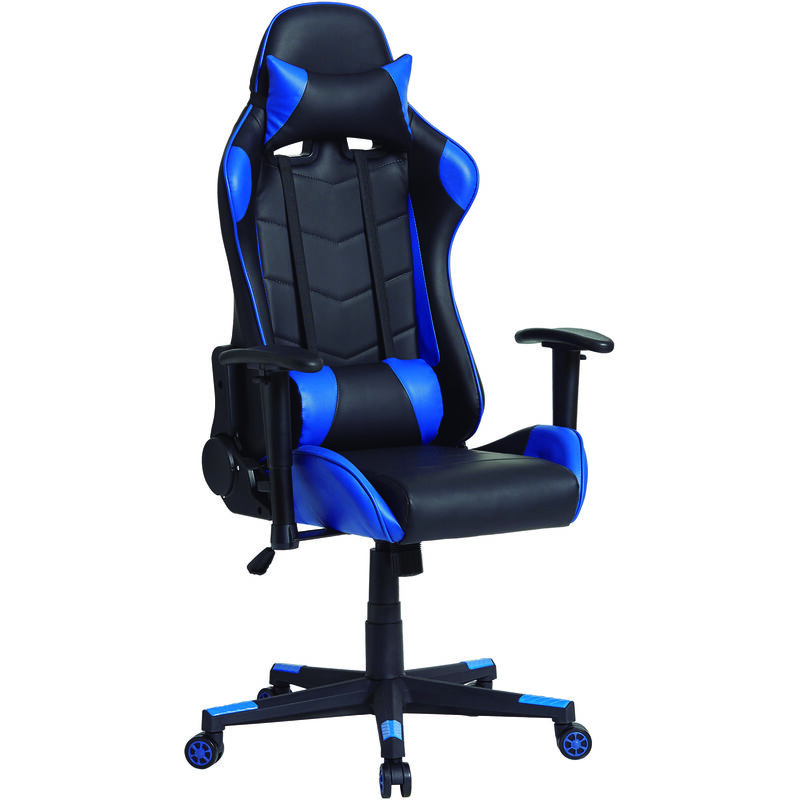 foto del prodotto vs venta stock sedia da ufficio professionale blu gaming racer, sedia con braccioli, supporto e cuscino lombare tessuti sintetici, inclinazione e