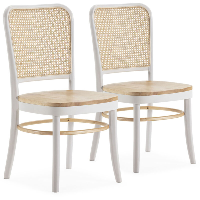 foto del prodotto vs venta stock set di 2 sedie vesta colore bienco rovere, legno massello e rattan naturale