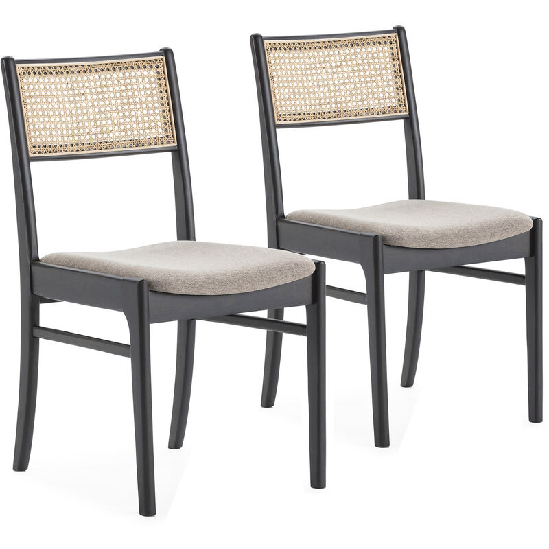 foto del prodotto vs venta stock set di 2 sedie vilma colore nero lavato, legno massello e rattan naturale