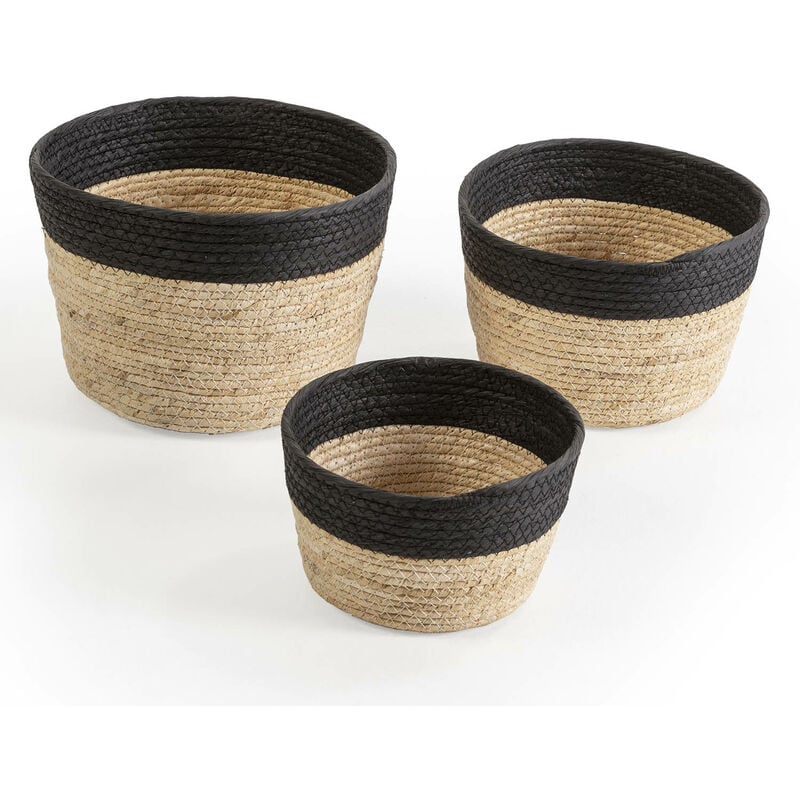 foto del prodotto vs venta stock set di 3 cestini nati in fibra naturale e carta, nero beige