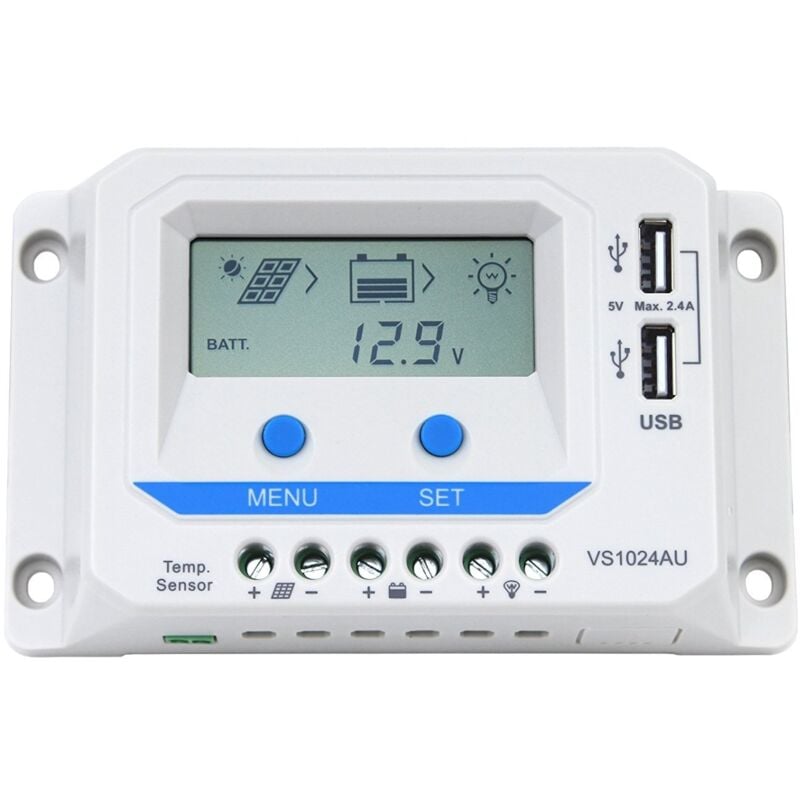 foto del prodotto vs1024au ep regolatore di carica solare pwm, vs au serie 10a, display lcd, riconoscimento automatico, 12 v 24 v epever