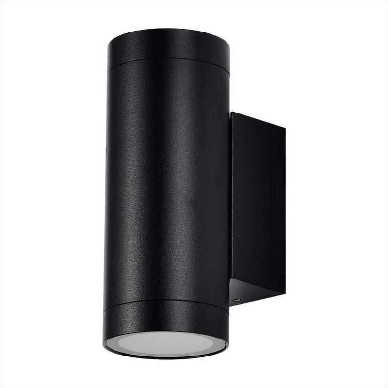 foto del prodotto vt 11015 faretto led da parete portafaretto rotondo in alluminio 2x gu10 portalampada colore nero opaco ip54 sku 2971 v tac