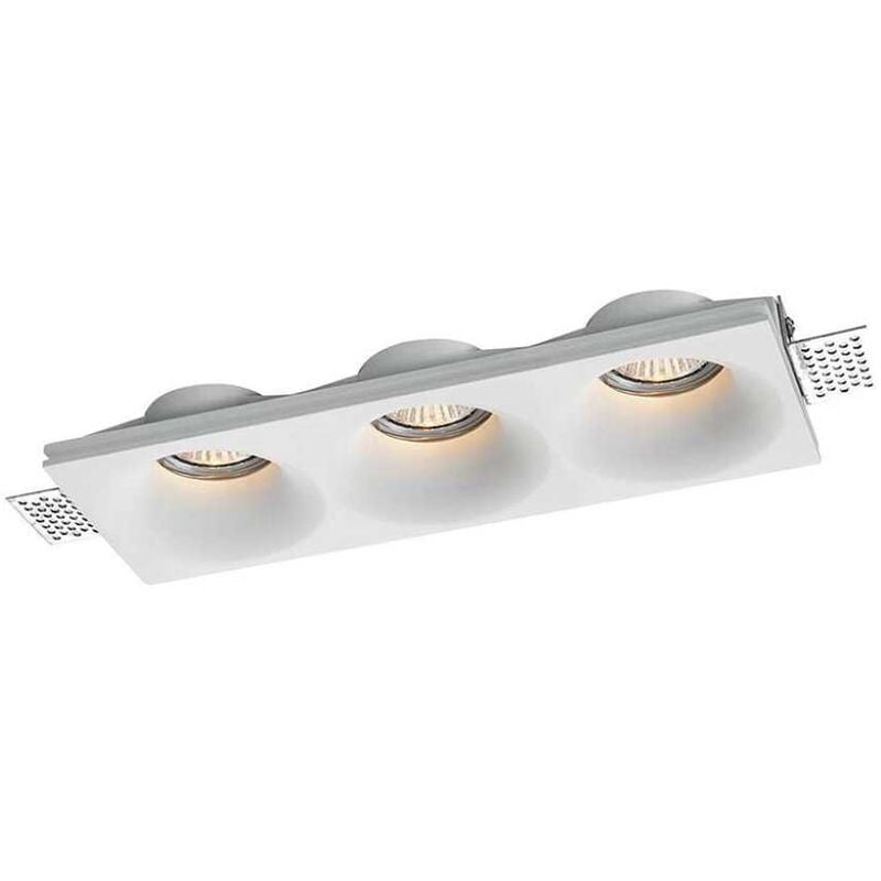 foto del prodotto vt 11023 portafaretto led in gesso da incasso rettangolare a scomparsa tagli concavi per 3 faretti 3gu10 gu5.3 bianco sku 6766 v tac