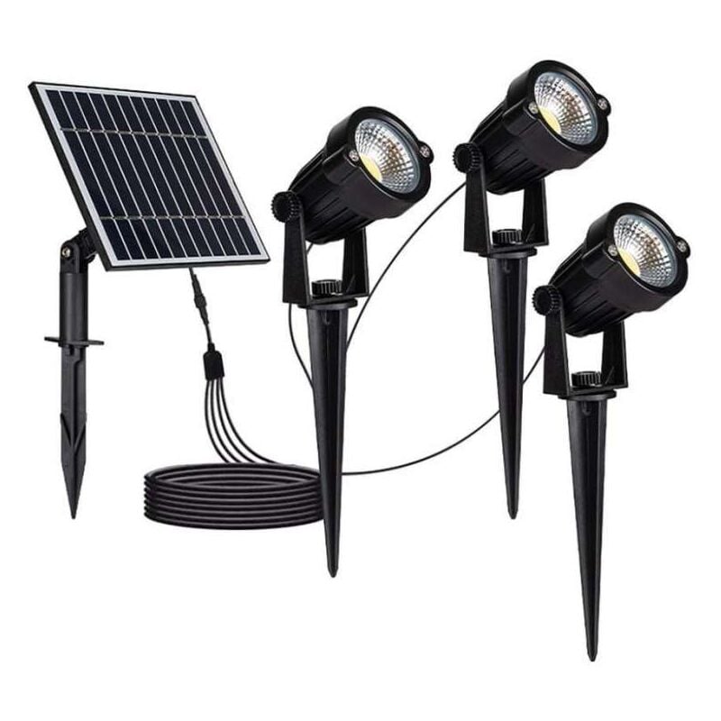 foto del prodotto vt 11031 faretto led con picchetto lampada da giardino con pannello solare 3 pz x1.2w colore nero luce 3000k ip65 20489 v tac