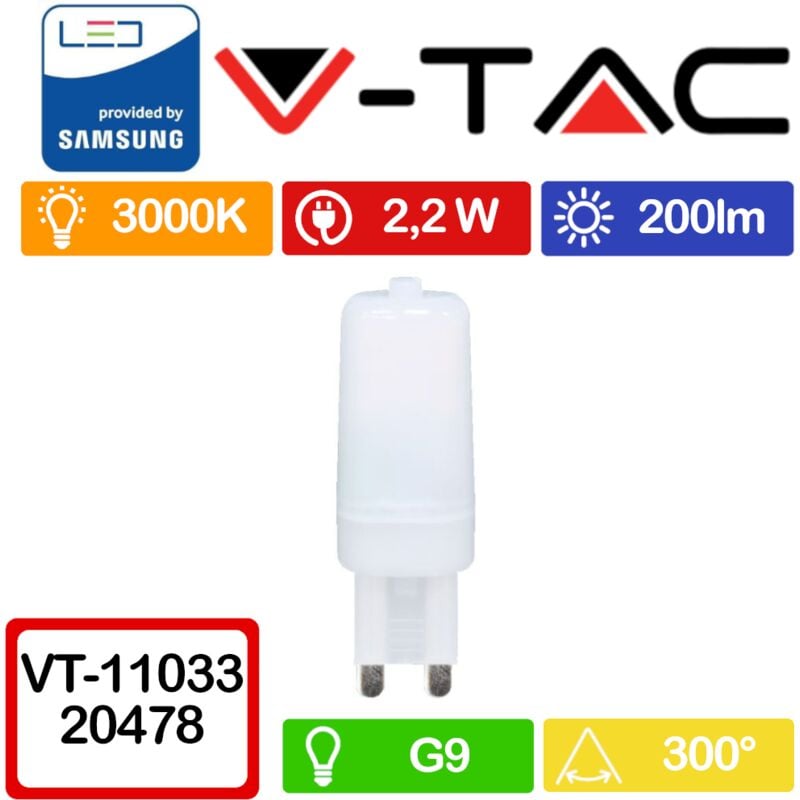 foto del prodotto vt 11033 faretto led g9 con chip samsung 2,2w bianco caldo 3000k v tac