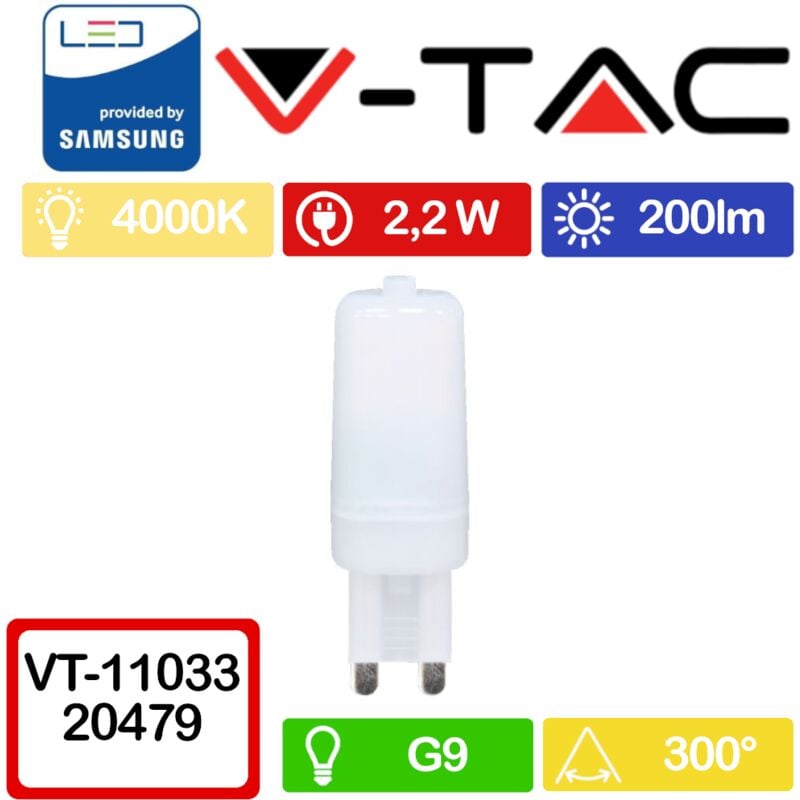 foto del prodotto vt 11033 faretto led g9 con chip samsung 2,2w bianco naturale 4000k v tac