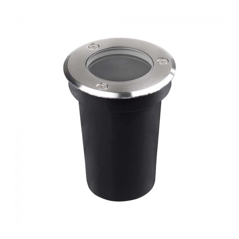foto del prodotto vt 1127 lampada segnapasso a cilindro ad incasso portalampada interrata segnapassi calpestabile rotondo colore nero e acciaio gu10 ip67 sku 10374