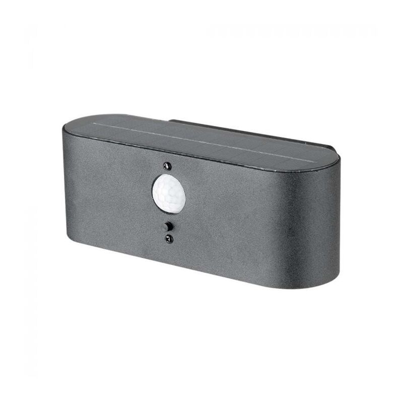 foto del prodotto vt 1148 lampada led da parete 2.5w applique con pannello solare e sensore pir corpo nero 3000k ip54 23017 v tac
