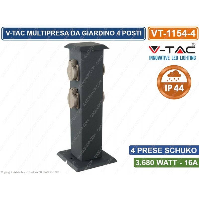 foto del prodotto vt 1155 4 multipresa 4 posti con prese schuko da giardino con fissaggio a terra ip44 sku 8821 v tac