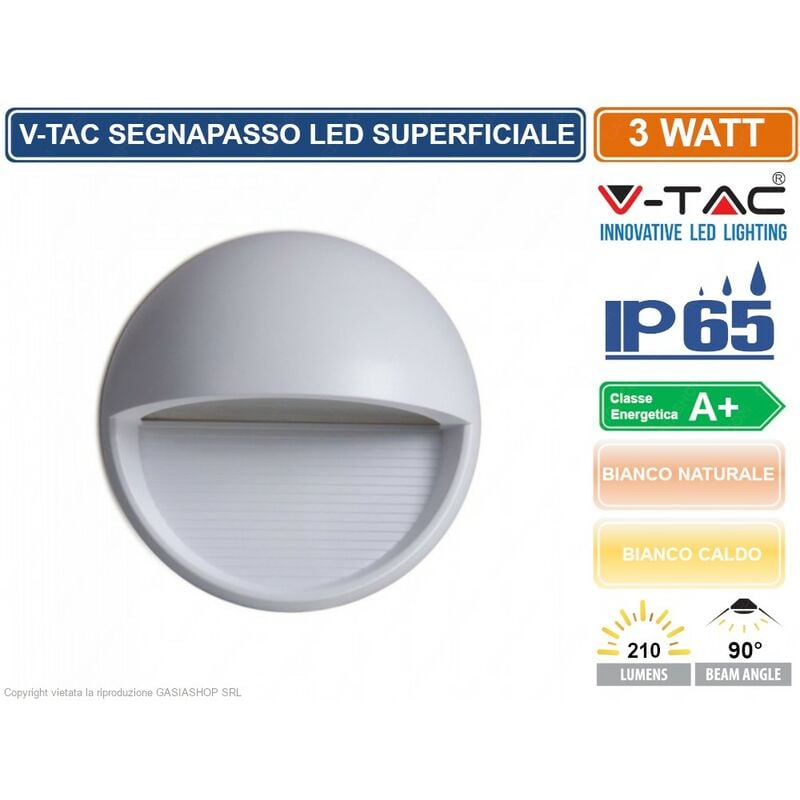 foto del prodotto vt 1182 segnapasso led a montaggio superficiale rotondo 3w per esterno colore grigio sku 1406 1407 ip65 colore luce bianco naturale v tac