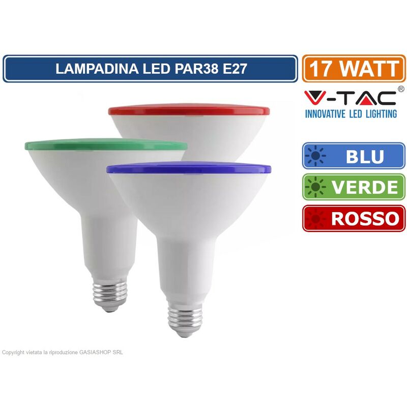 foto del prodotto vt 1227 lampadina led e27 17w bulb par38 ip20 1300 lumen sku 92065 92066 92067 colore luce blu v tac