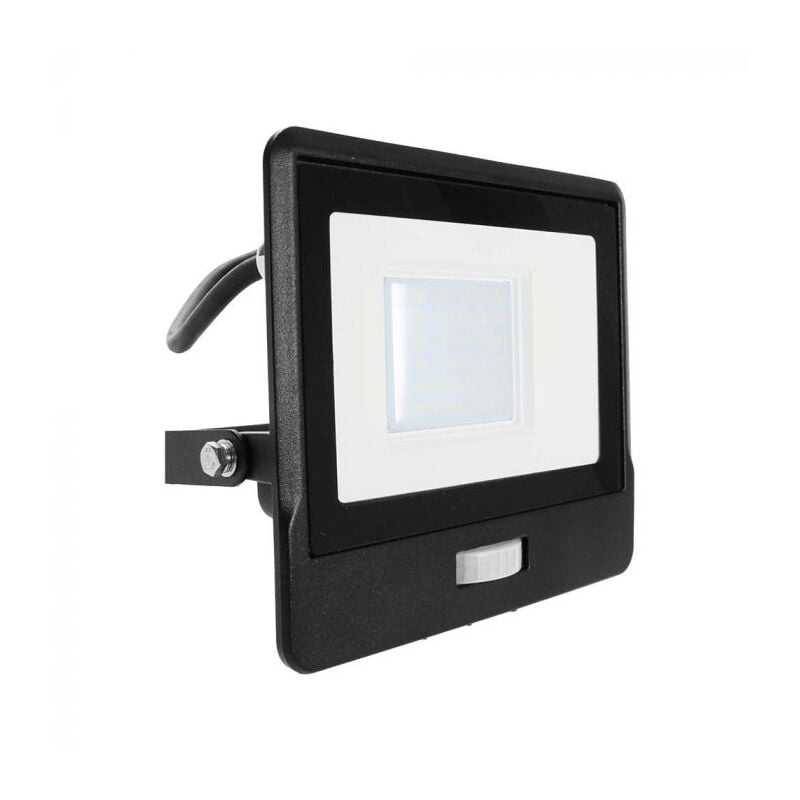 foto del prodotto vt 138s 1 faro led 30w chip samsung con sensore di movimento pir e crepuscolare 6500k nero cavo 1 mt ip65 sku 20288 v tac