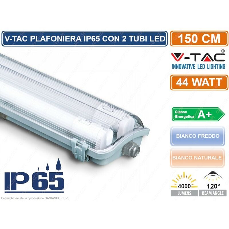 foto del prodotto vt 15022 tubo led plafoniera 2x22w lampadina 150cm impermeabile sku 6388 6400 colore luce bianco naturale v tac