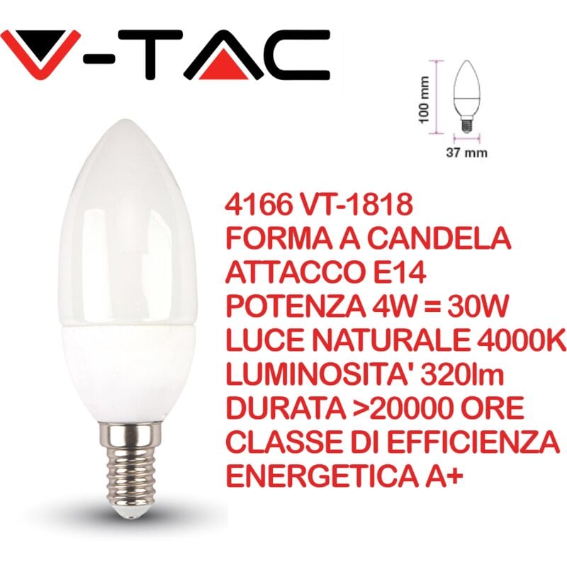 foto del prodotto vt 1818 lampadina led e14 4w candela bianco naturale 4000k v tac