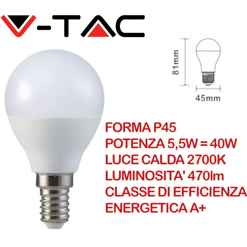 foto del prodotto vt 1880 lampadina led e14 4,5w p45 bianco caldo 2700k v tac