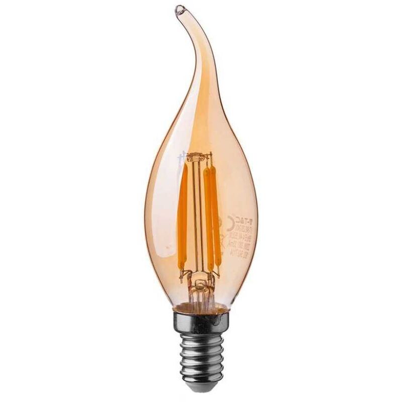 foto del prodotto vt 1948 lampadina led fiamma lampada ambrata 4w filamento e14 2200k 217114 v tac