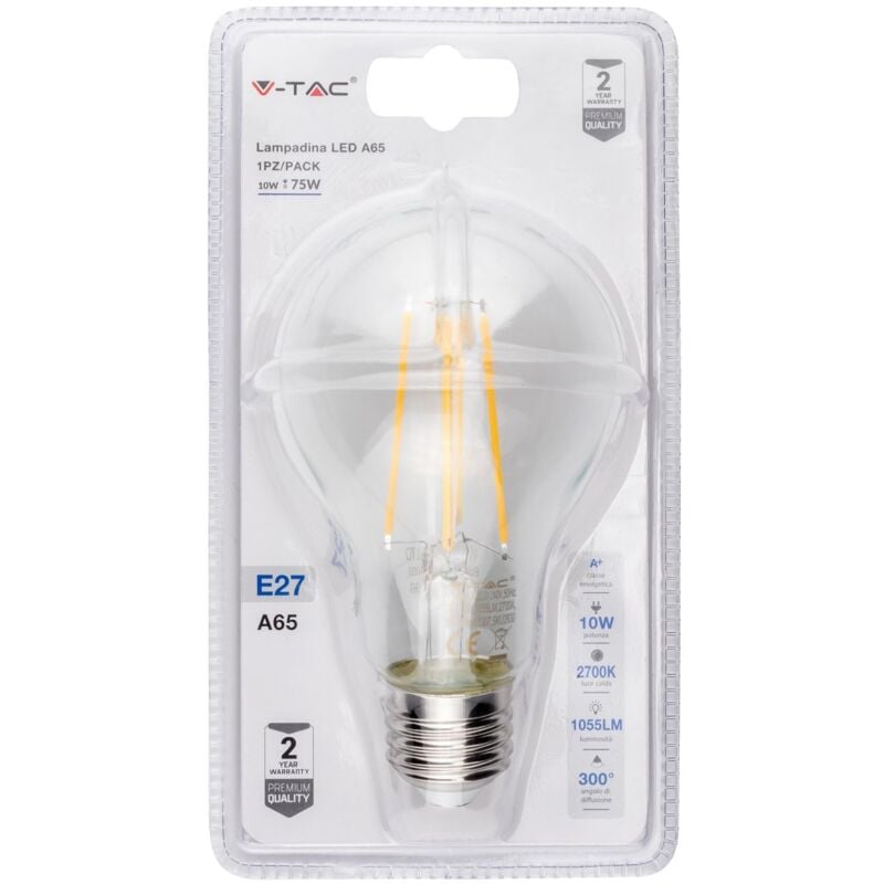 foto del prodotto vt-1981 2830 lampadina led e27 10w a65 filamento 2700k - v-tac