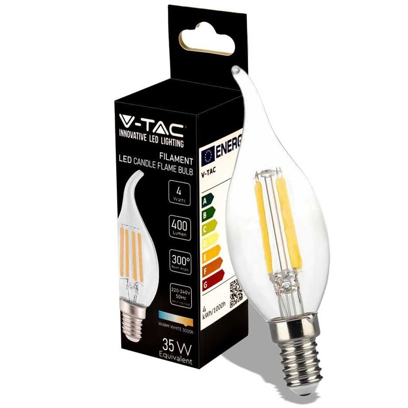 foto del prodotto vt 1997 lampadina led candela filamento lampada 4w e14 luce bianco caldo 3000k 214302 v tac