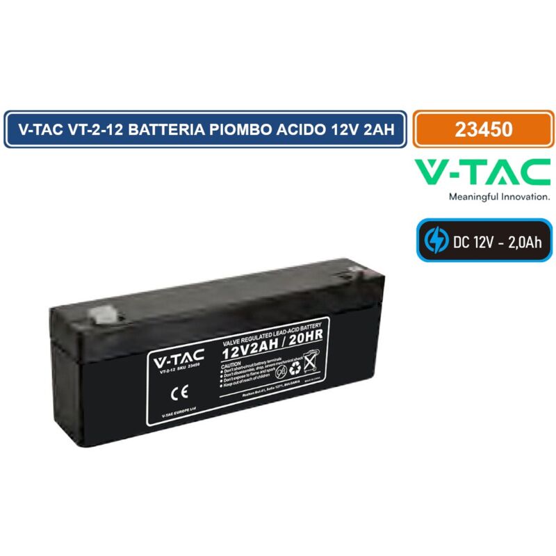 foto del prodotto vt 2 12 batteria piombo acido 12v 2ah con attacchi t1 sku 23450 v tac