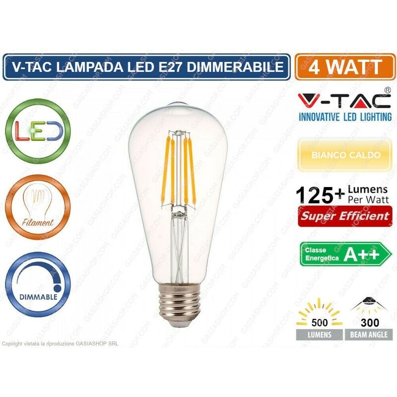 immagine 0 del prodotto vt 2105d lampadina led e27 4w bulb st64 filamento sku 7414 v tac