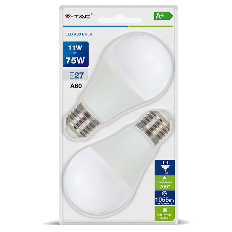 foto del prodotto vt 2111 lampadina led e27 11w 100lm w a60 2700k set 2 pezzi v tac