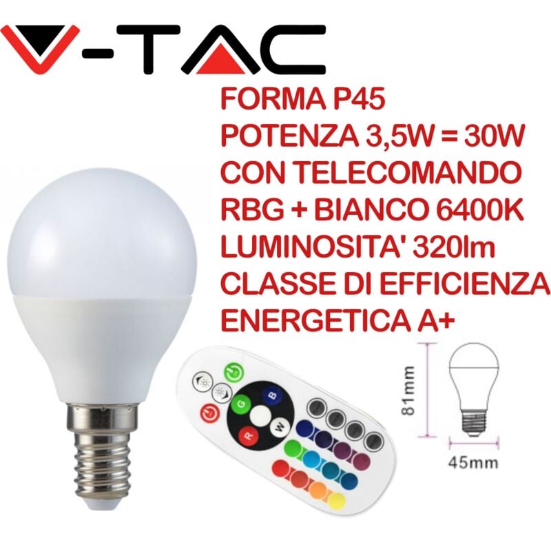 foto del prodotto vt 2234 lampadina led e14 3,5w p45 con telecomando rgb rgb 6400k v tac