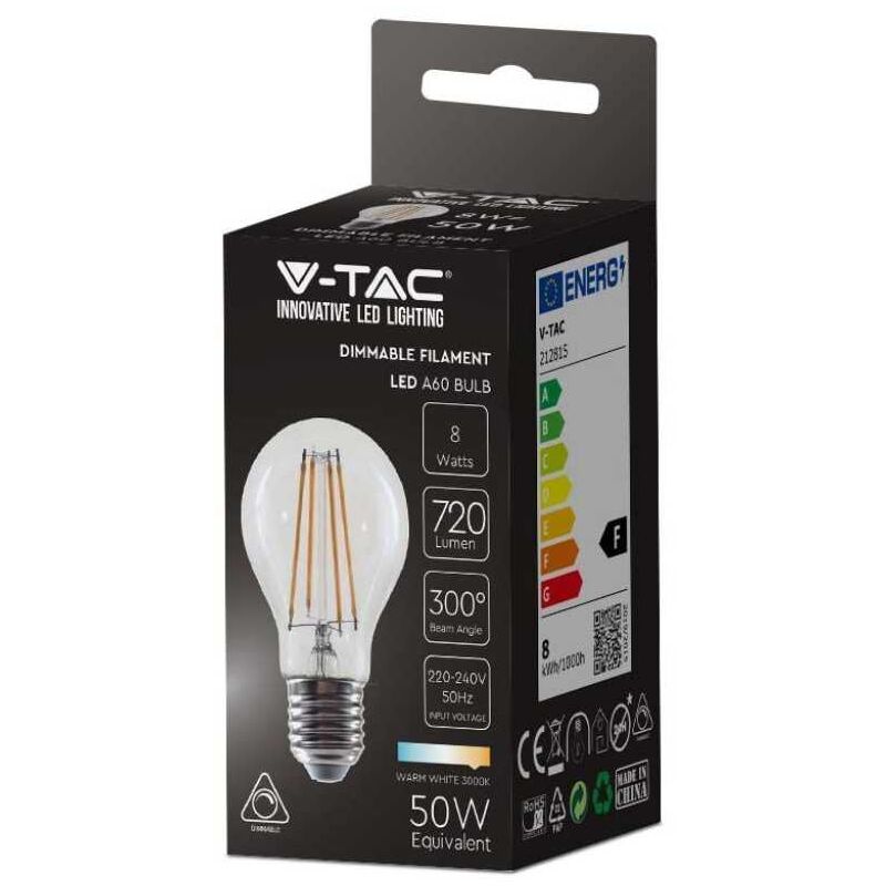 immagine 0 del prodotto vt 2288d lampadina led dimmerabile 8w e27 3000k lampada filamento a67 vetro trasparente sku 212815 v tac
