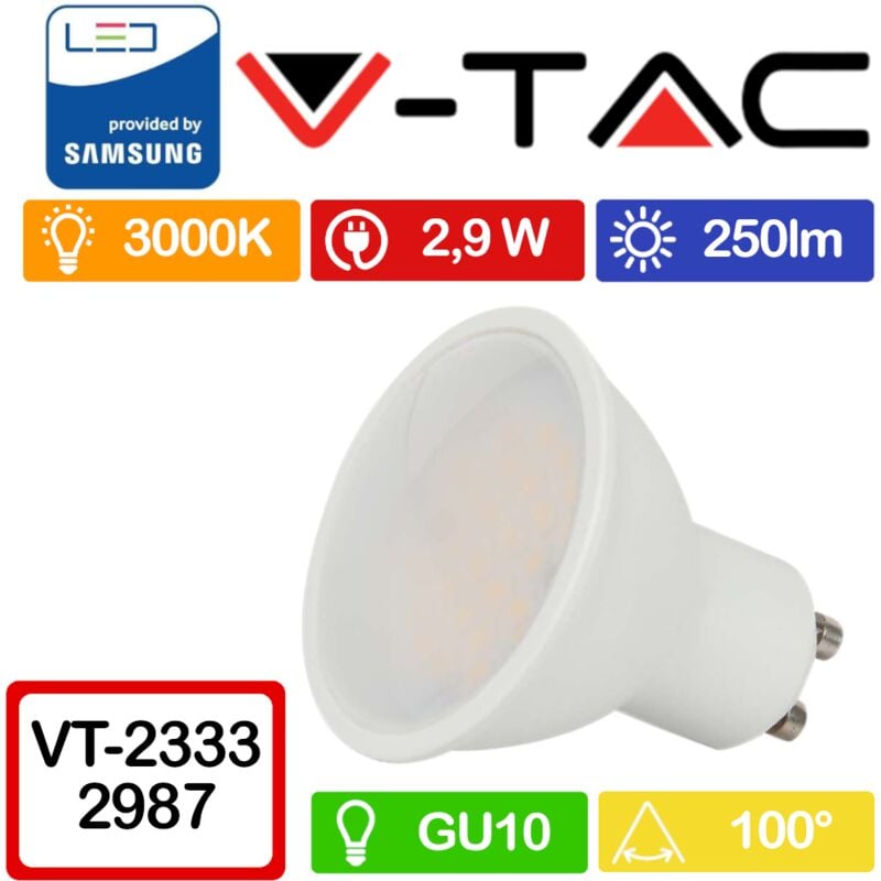 foto del prodotto vt 2333 faretto led gu10 2,9w 100 copertura satinata bianco caldo 3000k v tac