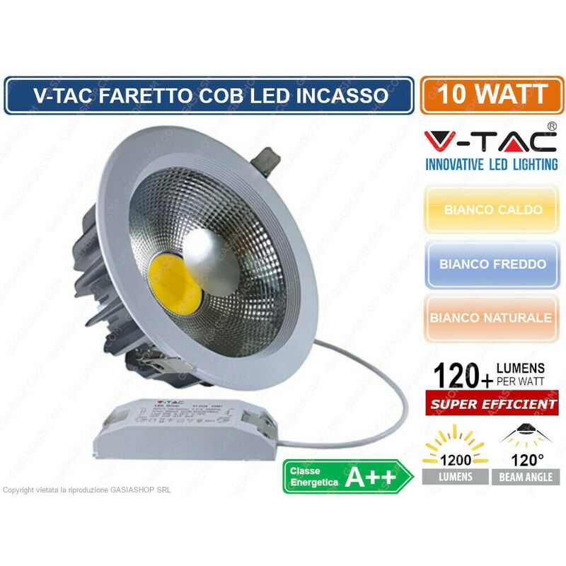 foto del prodotto vt 26101 rd faretto led da incasso rotondo 10w cob sku 1270 1271 1272 colore luce bianco freddo v tac