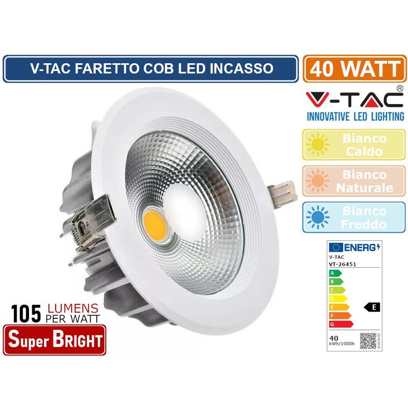 foto del prodotto vt 26451 lampadina led gx53 40w faretto cob downlight sku 211279 211280 colore luce bianco freddo v tac