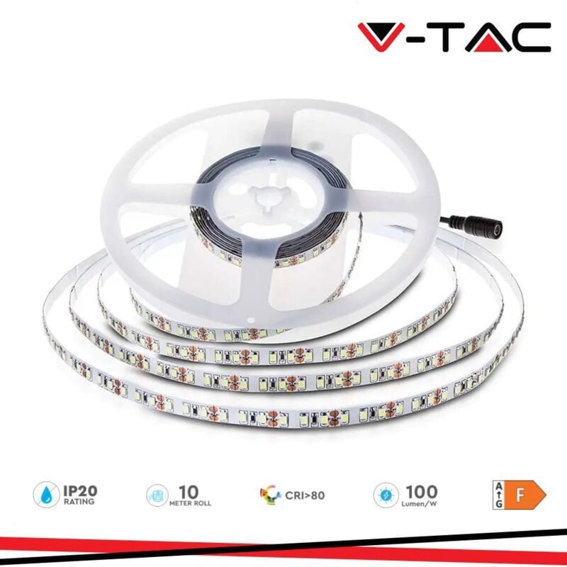 foto del prodotto vt-2835-120 striscia led flessibile 80w smd monocolore 120 led metro 24v - bobina 10 bianco caldo
