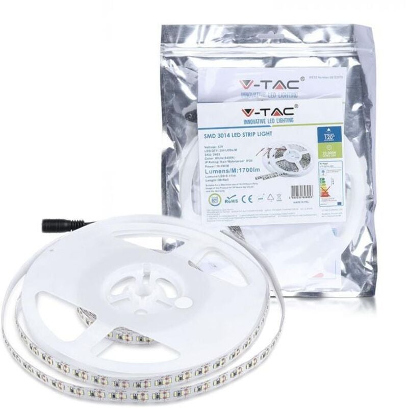 foto del prodotto vt-3014 striscia led 3014 monocolore 204 led metro - bobina da 5 metri - sku 2404 2405 2403 - colore luce bianco freddo - v-tac