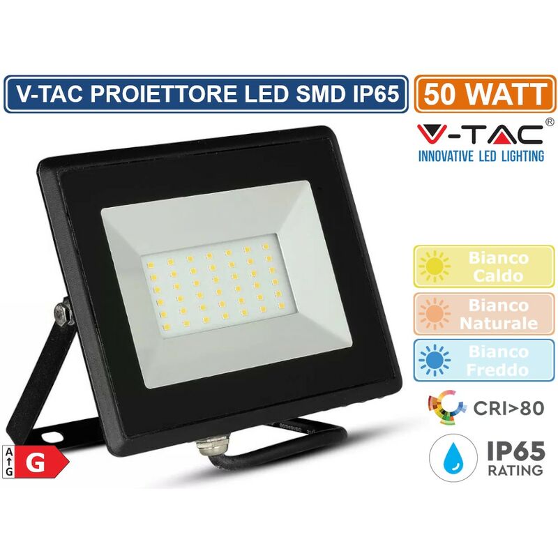 foto del prodotto vt 4051 e series faro led smd 50w ultra sottile da esterno colore nero sku 5958 5959 5960 colore luce bianco naturale v tac