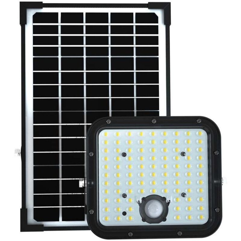 foto del prodotto vt 432 faro led nero 30w con pannello solare e telecomando proiettore con sensore di movimento 6000k 10311 v tac