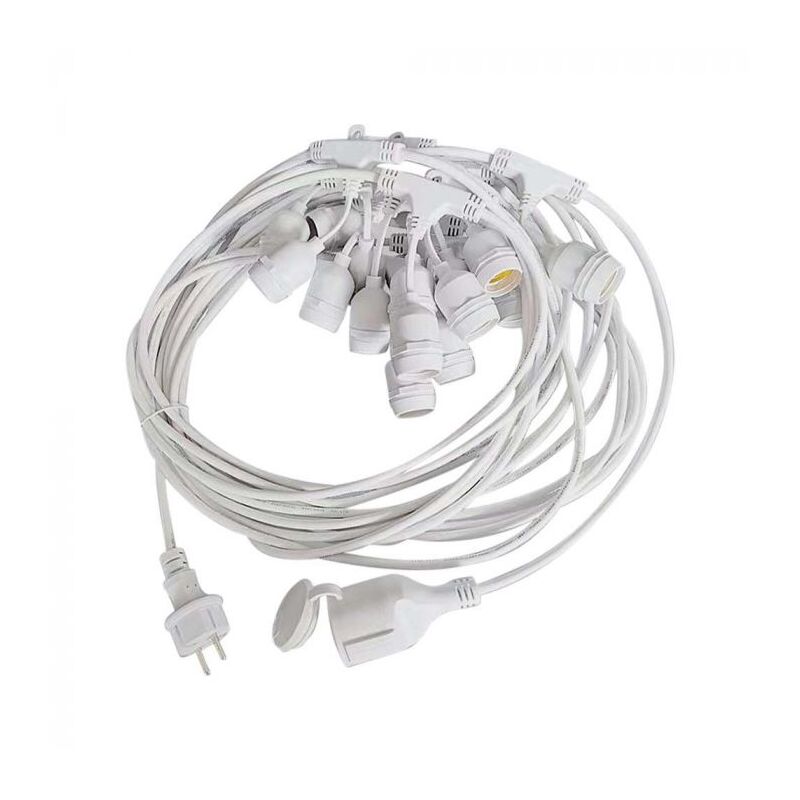 foto del prodotto vt 713 catenaria led e27 15mt 15 portalampada spina eu ip44 colore bianco senza lampadine 7699 v tac