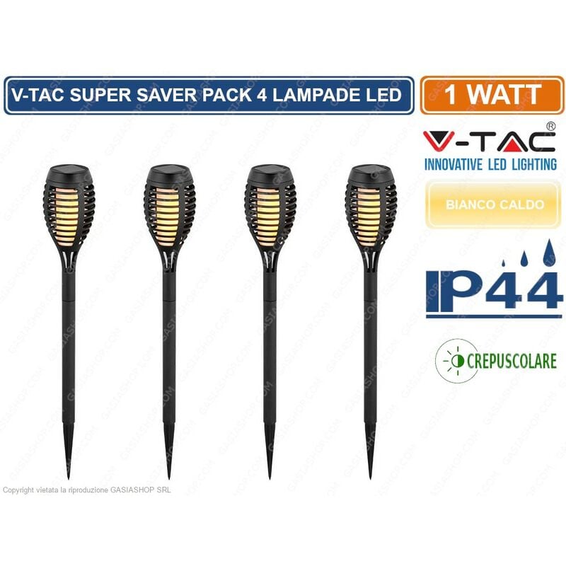 foto del prodotto vt-724 super saver pack confezione 4 lampade led 1w da giardino ip44 ricaricabili con pannello solare - sku 8689 - v-tac