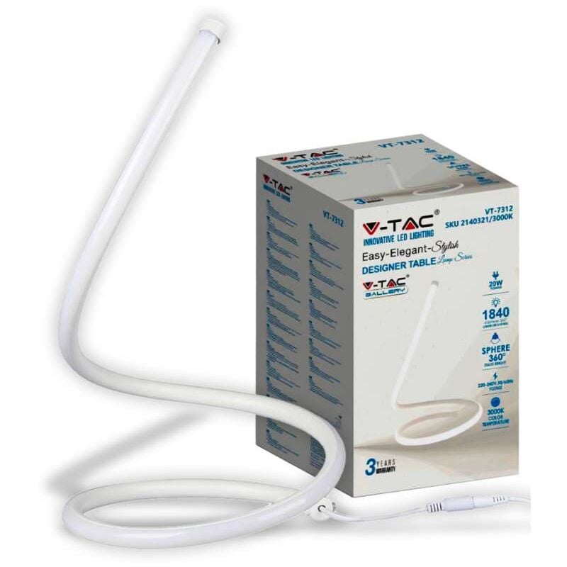 foto del prodotto vt 7312 lampada led di design da tavolo 17w corpo bianco in alluminio e silicone luce bianco caldo 3000k alimentatore on off sku 2140321 v tac