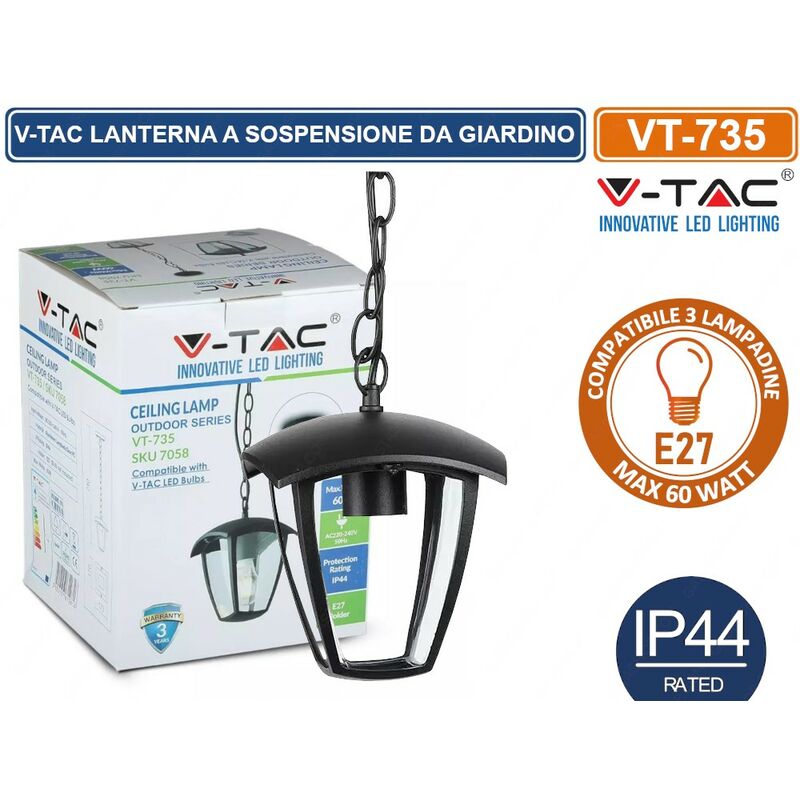 foto del prodotto vt 735 portalampada da giardino con attacco a soffitto per lampadine e27 sku 7058 v tac