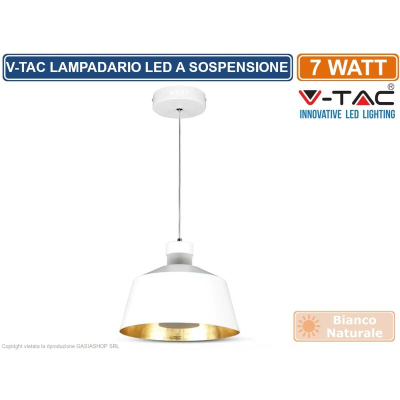 foto del prodotto vt 7444 lampadario a sospensione led 7w campana colore bianco sku 3931 v tac